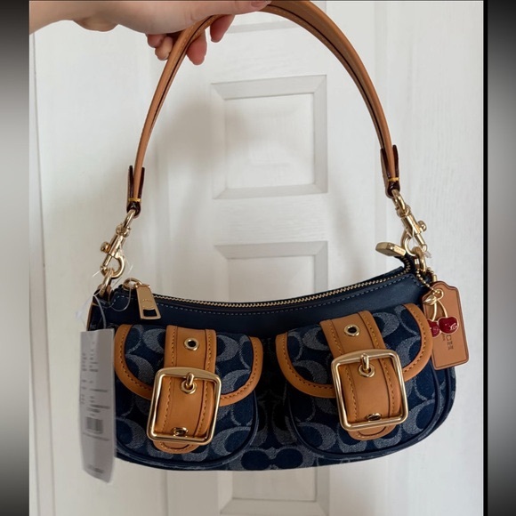 COACH Ashton Baguette Bag In Signature Canvas Denim/Brown CY700 - Picture 1 of 10
